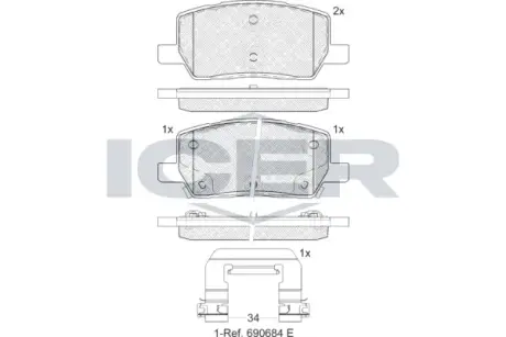 Колодки гальмівні (задні) Tesla Model S/Model X/Model Y 12- ICER 182461