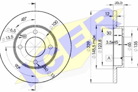 Диск гальмівний (передній) VW Caddy I 82-92 (239x12) ICER 78BD33002