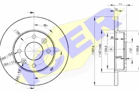 Диск гальмівний (передній) Renault Megane/ Clio 1.2-1.9 90-03 (238x12mm) ICER 78BD47052