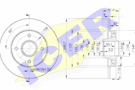 Диск тормозной (задний) Citroen C4/Peugeot 307 05- (249x9) (+ABS) (с подшипником) (d=25) ICER 78BD47441