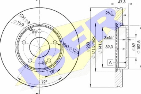 Диск тормозной (передний) Hyundai Tucson/i30 2.0 CRDi 04-/Kia Ceed 06- (280x26) ICER 78BD51712