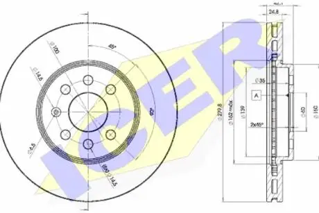 Диск тормозной (передний) Opel Astra H 04-14 (280x25).) ICER 78BD90012