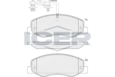 Колодки гальмівні (задні) Renault Master III/Opel Movano B/Nissan NV400 10- (+датчик)(спарка) ICER LM2000