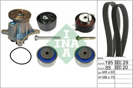 Комплект ГРМ (ремінь + ролик + водяний насос) CITROEN C5 III, C6, PEUGEOT 407, 607 2.7D 12.04- INA 530076430
