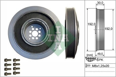 Шків колінвалу Audi A6/Q7VW Touareg 2.7/3.0TDI 02- (6PK) (з болтом) INA 544 0102 20