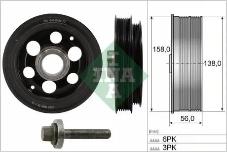 Шків колінвалу Ford Transit Custom 2.0EcoBlue 12- (+ болт) INA 544 0180 20