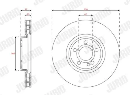 Гальмівний диск передній Mercedes A-Claas, B-Class, CLA, EQA, EQB, GLA, GLB Jurid 563754JC1