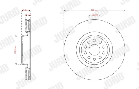 VW Гальмівний диск передній (358*30) ID.4 Electric 21-, ID.5 Electric 21-, Audi Q4 Electric 21-, Cupra Born Electric 21- Jurid 563765JC