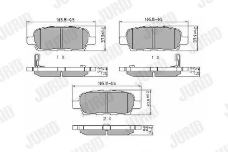 Гальмівні колодки задні Infinity/ Suzuki/ Nissan Qashqai, X-Trail, Juke, Leaf, Murano, Tiida, Teana Jurid 572501J