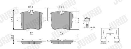 Колодки тормозные (задние) BMW M5 (G30)/X5 (G05)/X6 (G06) 17-(TRW) (с аксессуарами) Jurid 574038J