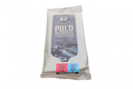 Серветки для догляду за елементами з пластмаси та гуми в салоні Polo Matt Cockpit Wipes (24 шт) K2 K425