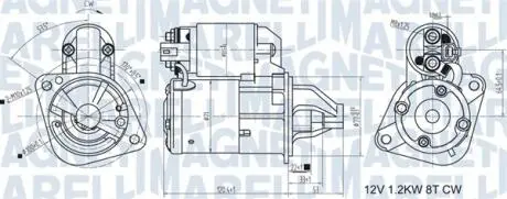 Стартер (12В, 1,1кВт, новий) HYUNDAI ELANTRA IV, ELANTRA VI, I20 I, I30, I40 I, I40 I CW, IX20, IX35, VELOSTER, KIA CARENS III, CEED, PRO CEED, RIO III, SOUL I, SPORTAGE III 1.4/1.4LPG/1.6 06.06- MAGNETI MARELLI 063721465010