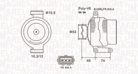 Генератор (14В, 115А, новий) FORD FOCUS II, MONDEO III, MONDEO IV, JAGUAR X-TYPE I 1.8-2.5 10.00-01.15 MAGNETI MARELLI 063731638010