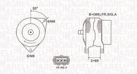 Генератор (14В, 125А, новий) FORD FOCUS I, TOURNEO CONNECT, TRANSIT CONNECT 1.8/1.8D/1.8LPG 10.98-12.13 MAGNETI MARELLI 063731857010