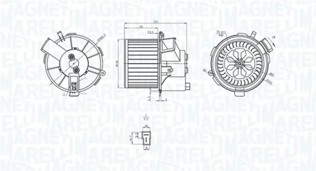 Вентилятор салону CITROEN C2, C2 ENTERPRISE, C3 I, C3 PLURIEL, PEUGEOT 1007, 206, 206+, 307 1.1-2.0D 08.98- MAGNETI MARELLI 069412200010