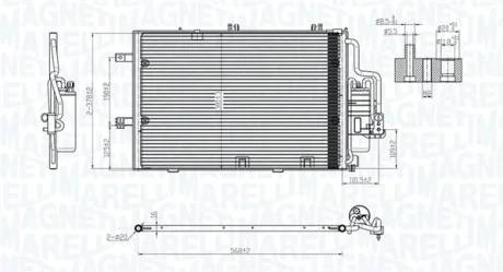 Конденсатор кондиціонера (з осушувачем) OPEL COMBO TOUR, COMBO/MINIVAN, CORSA C, CORSA C/HATCHBACK, TIGRA 1.0-1.8 09.00- MAGNETI MARELLI 350203770000 (фото 1)