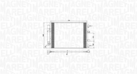 Конденсатор кондиціонера (з осушувачем) FORD C-MAX II, FOCUS III, FOCUS III/HATCHBACK, FOCUS III/KOMBI, GRAND C-MAX 1.0/1.6D 07.10-02.20 MAGNETI MARELLI 350203773000