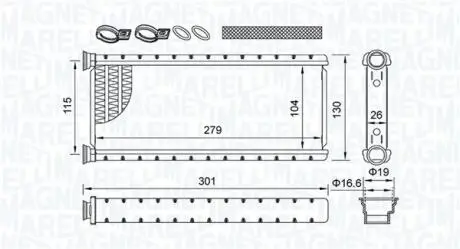 Радіатор пічки DS DS 7, CITROEN BERLINGO, BERLINGO/MINIVAN, C4 GRAND PICASSO II, C4 PICASSO II, C4 SPACETOURER, C5 AIRCROSS, GRAND C4 SPACETOURER, JUMPY III, SPACETOURER 1.2-Electric 02.13- MAGNETI MARELLI 350218514000