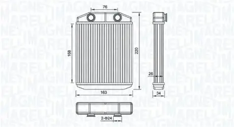 Радіатор пічки DACIA LOGAN II, LOGAN MCV II, SANDERO II, RENAULT CAPTUR I, CLIO IV, CLIO IV/HATCHBACK, CLIO IV/KOMBI, KAPTUR, LOGAN/STEPWAY II, SANDERO/STEPWAY II, THALIA III 0.9-1.6 10.12- MAGNETI MARELLI 350218516000