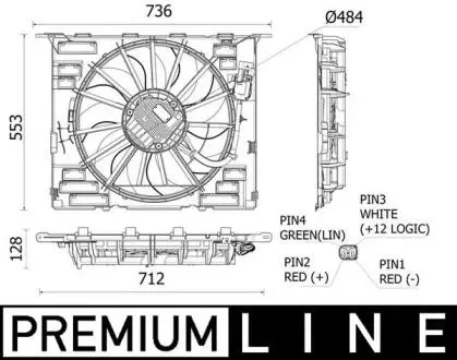 Вентилятор радіатора BMW 5 (G30, F90), 5 (G31), 6 GRAN TURISMO (G32), 7 (G11, G12) 1.6-3.0 07.15- MAHLE / KNECHT CFF535000P