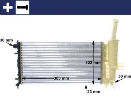 Радіатор двигуна (мкпп) FIAT PUNTO, PUNTO/HATCHBACK, PEUGEOT 206 1.1-1.4 09.98-12.12 MAHLE / KNECHT CR1108000S