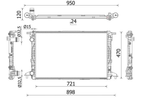 Радіатор системи охолодження Audi A4 Allroad B9, A4 B9, A5, A6 C8, A7, Q5, Q7 VW Touareg 1.4-2.0H 05.15- MAHLE / KNECHT CR 2179 000S