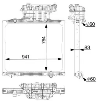 Радіатор двигуна (з рамою, з бачком) MAN TGA, TGS I D0836LF41-D2876LF25 04.00- MAHLE / KNECHT CR2336000P