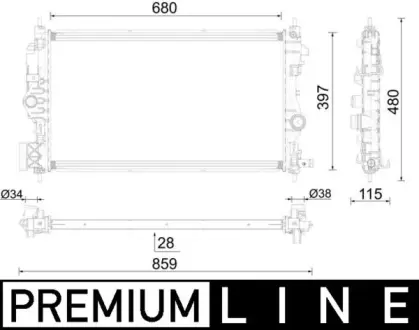 Радіатор двигуна (товщина: 28мм) OPEL ASTRA J, ASTRA J GTC, ZAFIRA C B16DTH-D16DTJ 02.13- MAHLE / KNECHT CR2590000P