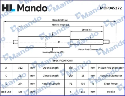 Амортизатор багажника MANDO MOP045272