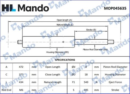 Амортизатор капота MANDO MOP045635