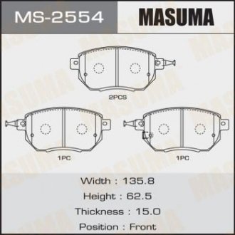 Колодка тормозная передние Nissan Murano, Qashqai 2.5, 3.5 (07-) MASUMA MS2554 (фото 1)