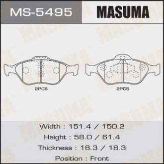Колодки гальмівні передніTOYOTA YARIS (10-16), MAZDA 2 (07-15), FORD FIESTA VI (09-14) MASUMA MS5495 (фото 1)