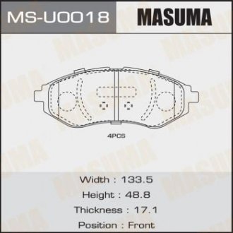 Колодки гальмівні передні CHEVROLET AVEO (T300) MASUMA MSU0018