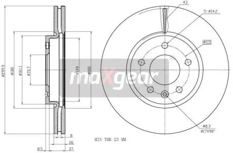 Диск гальмівний пер. Opel Astra J 09-> (300mm26mm) MAXGEAR 19-2332
