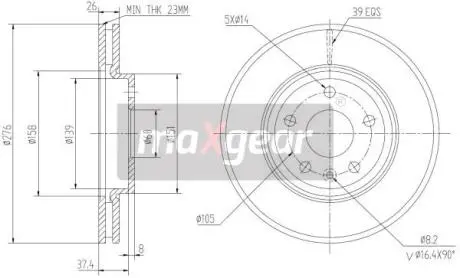 Тормозной диск OPEL P. ASTRA 09- KOLA 15 CALI/CRUZE MAXGEAR 192334