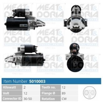 Стартер Ford Transit 2.2-2.4TDCi 06-/Land Rover Defender 07-17/Peugeot Boxer/Fiat Ducato 06-(2kw) MEAT&DORIA 5010003 (фото 1)