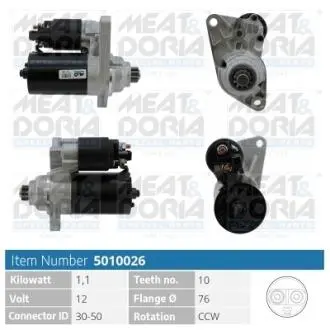 Стартер VW Golf IV 1.6 FSI 02-06/Skoda Fabia 1.4 16V 99-08 (12V/1.1kw) (z=10) = 112435 MEAT&DORIA 5010026