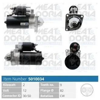 Стартер Fiat Doblo 1.9 JTD01-/Suzuki SX4 1.9 DDiS 06- (1.8kw) (z=9/10) = 113430 MEAT&DORIA 5010034