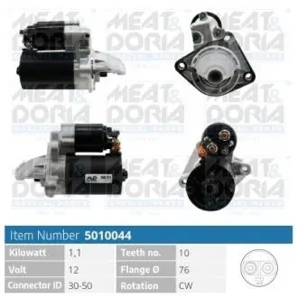 Стартер Ford Focus 1.4-1.6 Ti/16V 98-20 (1.1kw) (z=10) = 111906 MEAT&DORIA 5010044