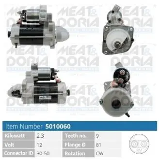 Стартер Citroen Jumper/Fiat Ducato/Peugeot Boxer 2.8HDi 97- (2.3kw) (z=9) = 112436 MEAT&DORIA 5010060