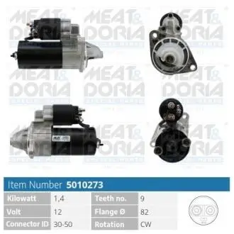 Стартер Opel Vectra A 1.8-2.0i 88-95/Toyota Corolla 1.3 XLI 95-97 (1.4kw) (z=9) = 110847 MEAT&DORIA 5010273
