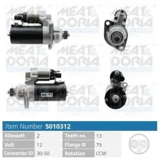 Стартер VW Caddy III/T5 2.0 TDI 09-15 (1.7kw) (z=13) MEAT&DORIA 5010312