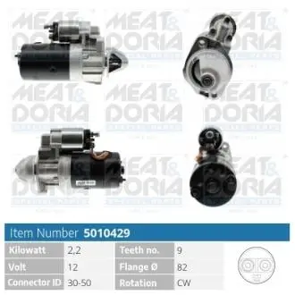 Стартер VW LT 2.4D -96 (12V/2.2kw) (z=9) = 112537 MEAT&DORIA 5010429