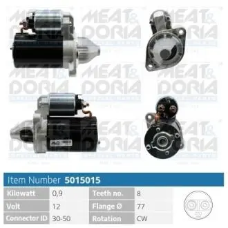 Стартер Hyundai Accent/Elantra/Kia Cerato/Rio 1.3-1.6 00-11 (12V/0.9kw) (z=8) = 113659 MEAT&DORIA 5015015