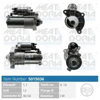 MEATDORIA CITROEN Стартер 12V 0.9kW Berlingo,C2/3,Nemo,Peugeot 206/307,Partner MEAT&DORIA 5015036