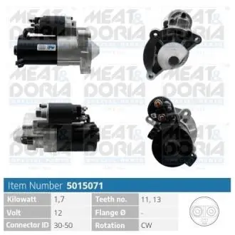 Стартер Citroen Berlingo 1.8-2.0 D/HDI 96-11/Suzuki Vitara 1.9 D 95-99 (1.7kw) (z=10-13) = 111070 MEAT&DORIA 5015071