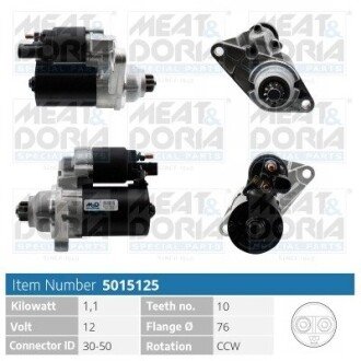 Стартер VW Golf V/VI 1.4/1.6 FSI 03-13 (1kw) (12V) (z=9/10) = 114034 MEAT&DORIA 5015125