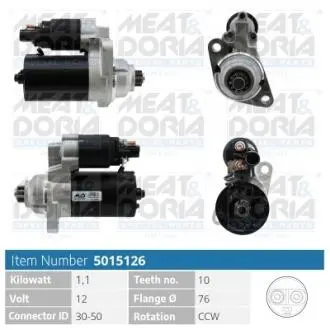 Стартер Audi A3/Skoda Octavia/VW Golf 1.6 03-13 (12V/1kw) (z=10) = 114176 MEAT&DORIA 5015126