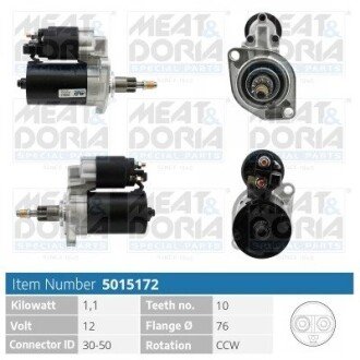 Стартер Audi A3 1.8 96-03/Ford Galaxy I 2.0i 95-06/Seat Ibiza II 2.0 i 16V (1.1kw) (z=10) = 111749 MEAT&DORIA 5015172