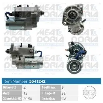 Стартер Hyundai Santa Fe/Tucson/Kia Sportage 2.0 CRDi 01- (12V/2kw) (z=9) = 113329 MEAT&DORIA 5041242